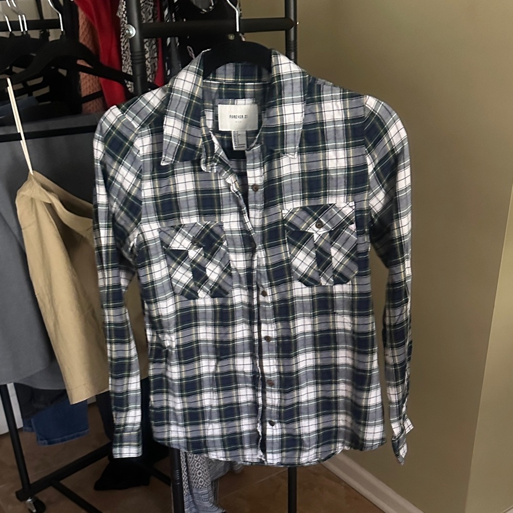 Forever 21 Green and Blue Checkered Shirt